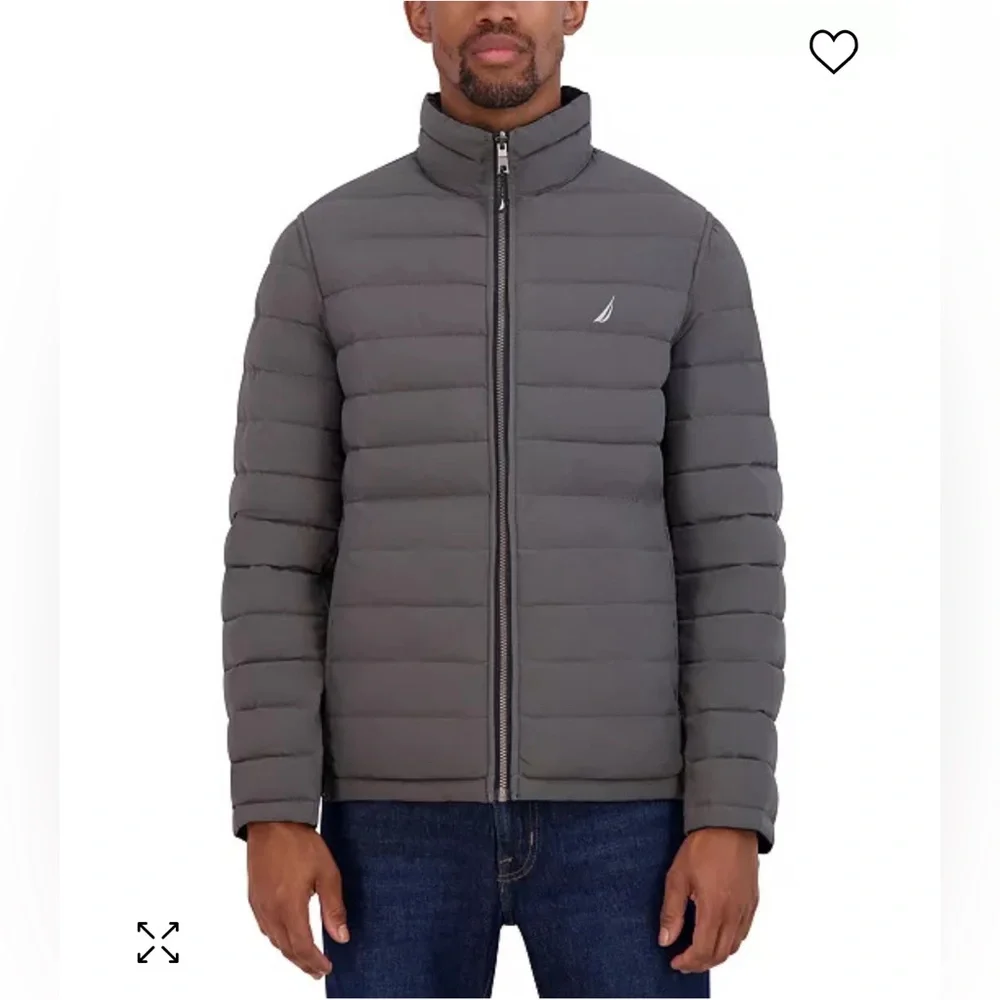 NAUTICA Men’s Reversible Quilted Puffer Jacket Black/Gray - Picture 3 of 12